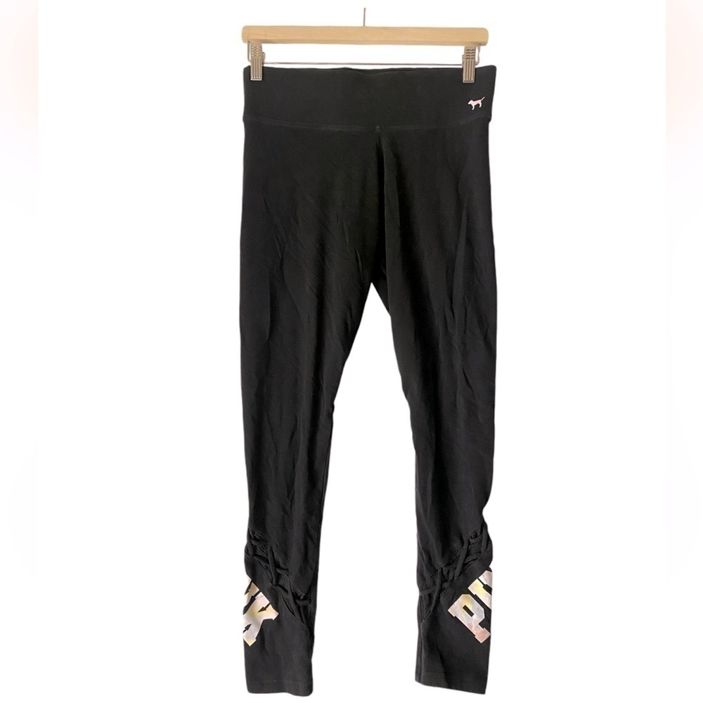 PINK YOGA LEGGINGS WITH LOGO LEG DETAIL SIZE‎ MEDIUM